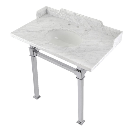 Kingston Brass 36 Carrara Marble Console Sink with Stainless Steel Legs, Marble WhitePolished Chrome LMS36MOQ1